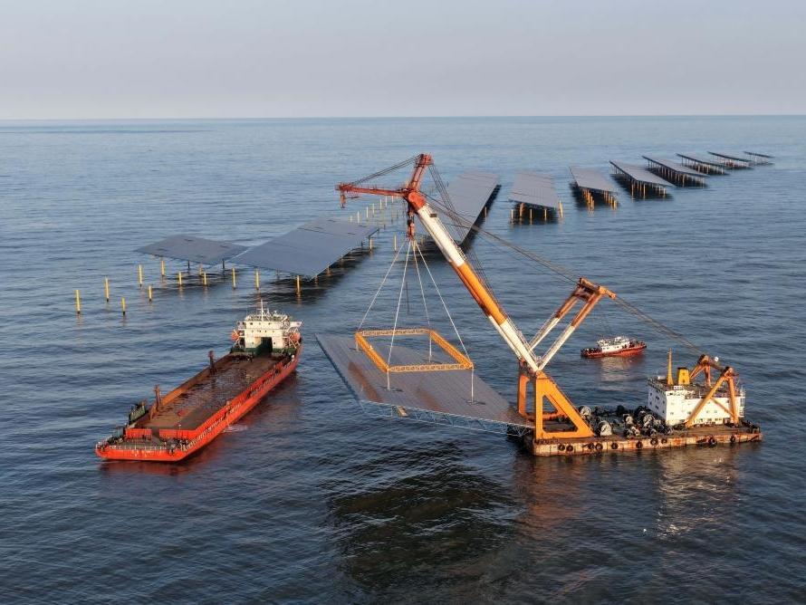 河北昌黎：海上光伏電站項目建設正酣