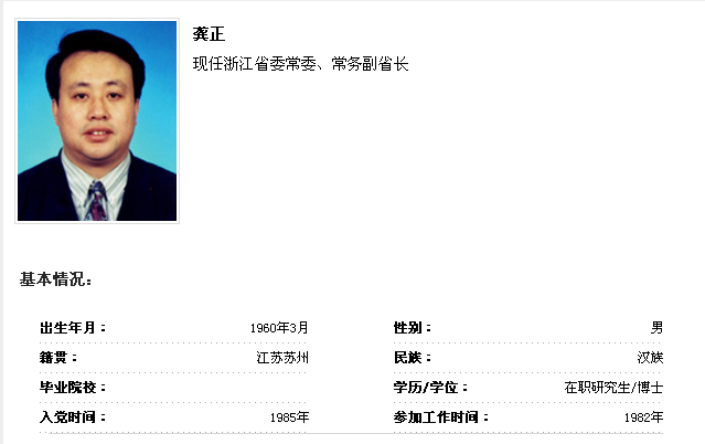 到中國黨政領導干部資料庫查詢 龔正同志簡歷