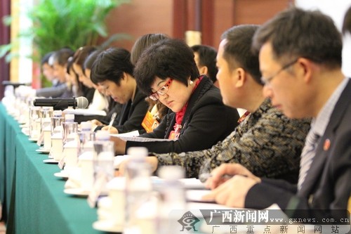 廣西代表團代表在審議全國人大常委會工作報告。廣西新聞網(wǎng)記者 楊鄭寶攝