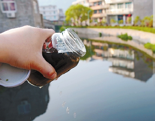 浙江溫嶺一河流氨氮超標五倍河水黑臭如墨汁（圖）
