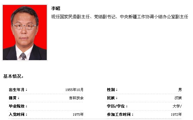 李昭任國家民委副主任、黨組副書記（圖/簡歷）