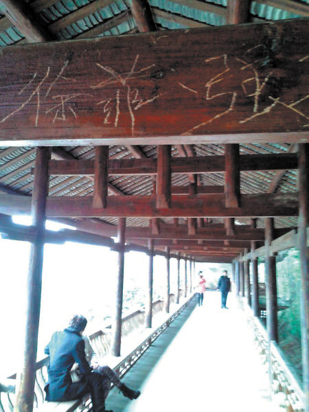 烈士公園2米高橫梁被情侶刻上愛情宣言（圖）
