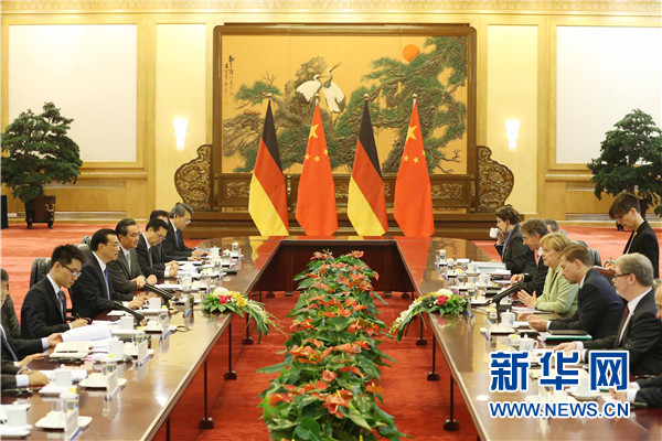  7月7日，中國國務院總理李克強在北京人民大會堂同德國總理默克爾舉行會談。 新華社記者 劉衛兵 攝 