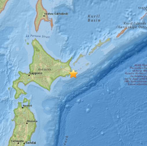 日本北海道沿海發(fā)生4.7級地震震源深度36.3公里
