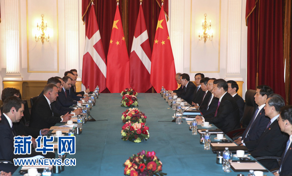 3月31日，國家主席習近平在華盛頓會見丹麥首相拉斯穆森。新華社記者 謝環馳 攝