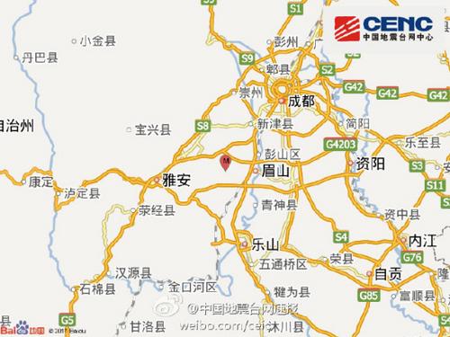 四川眉山市東坡區發生3.6級地震震源深度24千米