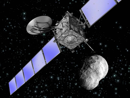 資料圖：航天器飛過小行星。（圖片來源：ESA）