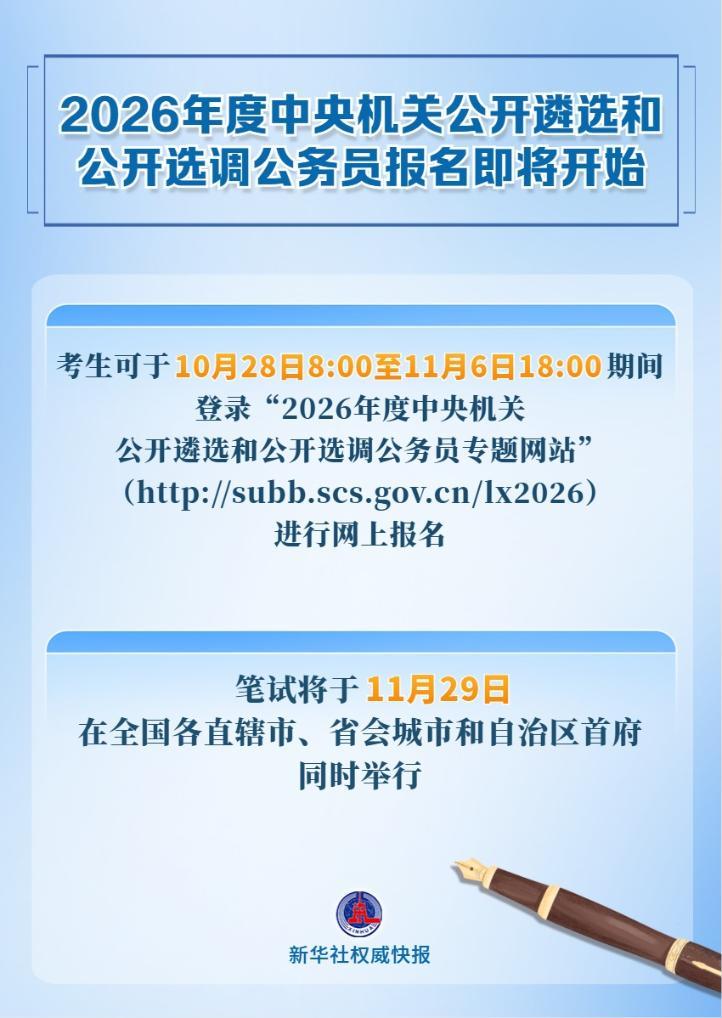 新華社權威快報丨2026年度中央機關公開遴選和公開選調公務員報名即將開始
